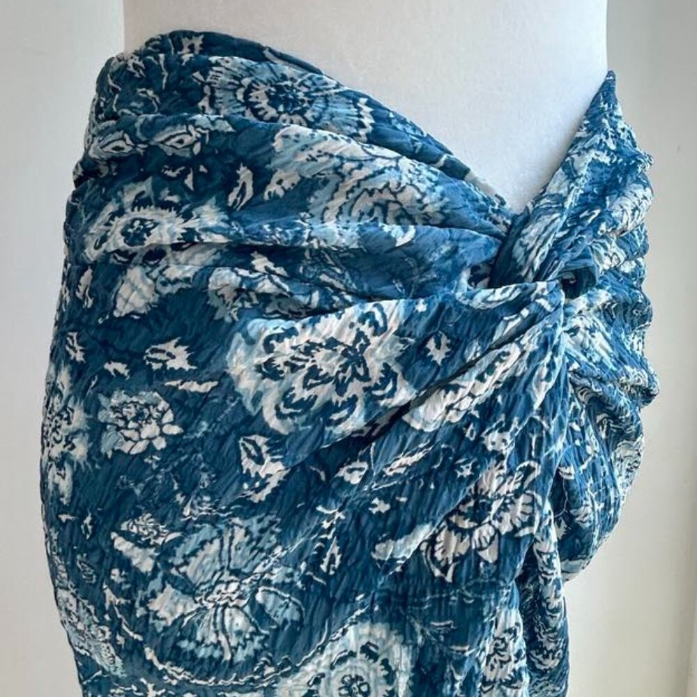 NWOT Zara Deep Teal Floral Sarong-Style Maxi Skirt With Dramatic Slit – US S